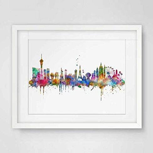 Las Vegas Skyline City Watercolor Art Print Wall Art Wall Print Poster Painting City Skyline Home Decor Wall Hanging Map Skyline Art Print Cityspcae No Frame (11x14 INCH) in Saudi Arabia