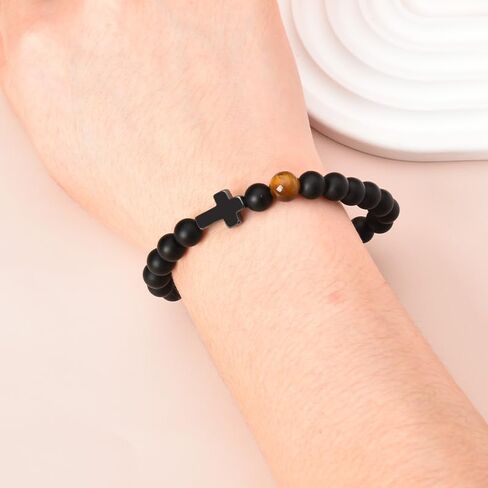 YangQian Religious Christian Gifts for Men Teen Boys Catholic Rosary Beaded Cross Bracelet for Dad Son Birthday Christmas Gift Ideas in Saudi Arabia