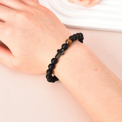 YangQian Religious Christian Gifts for Men Teen Boys Catholic Rosary Beaded Cross Bracelet for Dad Son Birthday Christmas Gift Ideas in Saudi Arabia