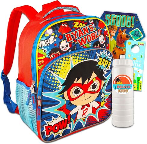 حقيبة ظهر Ryans World للأولاد من GAME PARTY - تتضمن حزمة Ryans World Back to School حقيبة ظهر Ryans World مقاس 16 بوصة، وزجاجة مياه، وملصقات، والمزيد | حقيبة ظهر Ryan World in Kuwait