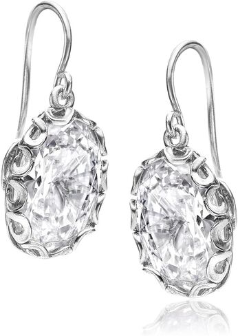 أقراط متدلية من الفضة الإسترليني عيار 925، زهور عتيقة/عتيقة/ملفوفة بالسلك مع مكعب مستدير من الزركونيا تشيكوسلوفاكيا، مؤكسدة، لا تسبب الحساسية، خالية من النيكل والرصاص، مصممة حرفية يدويًا، ظهر سلك فرنسي in Kuwait