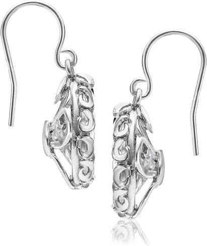 أقراط متدلية من الفضة الإسترليني عيار 925، زهور عتيقة/عتيقة/ملفوفة بالسلك مع مكعب مستدير من الزركونيا تشيكوسلوفاكيا، مؤكسدة، لا تسبب الحساسية، خالية من النيكل والرصاص، مصممة حرفية يدويًا، ظهر سلك فرنسي in Kuwait