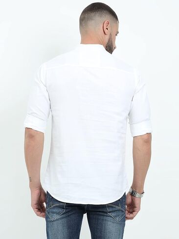 قميص كورتا قصير كاجوال من القطن للرجال من Miraan بياقة ماندارين، أبيض متوسط in Kuwait