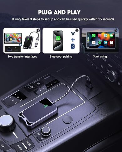 محول Carplay اللاسلكي Apple Carplay Wireless Adapte 2024 ترقية تحويل OEM سلكي إلى التوصيل والتشغيل اللاسلكي اتصال تلقائي سريع وسهل الاستخدام مناسب لسيارة Carplay السلكية في المصنع من 2015 وiPhone iOS 10+ in Kuwait