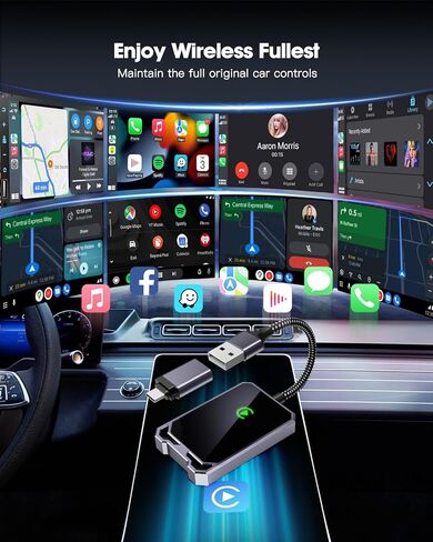 محول Carplay اللاسلكي Apple Carplay Wireless Adapte 2024 ترقية تحويل OEM سلكي إلى التوصيل والتشغيل اللاسلكي اتصال تلقائي سريع وسهل الاستخدام مناسب لسيارة Carplay السلكية في المصنع من 2015 وiPhone iOS 10+ in Kuwait