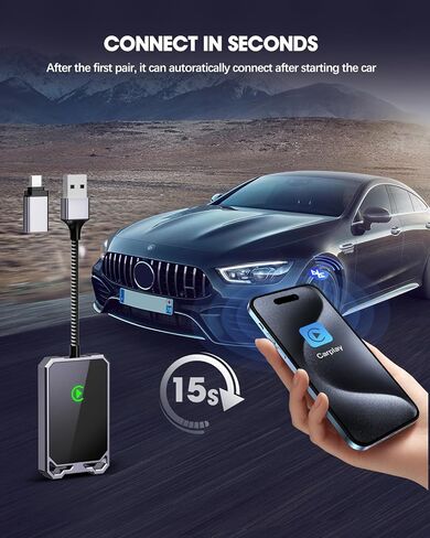 محول Carplay اللاسلكي Apple Carplay Wireless Adapte 2024 ترقية تحويل OEM سلكي إلى التوصيل والتشغيل اللاسلكي اتصال تلقائي سريع وسهل الاستخدام مناسب لسيارة Carplay السلكية في المصنع من 2015 وiPhone iOS 10+ in Kuwait