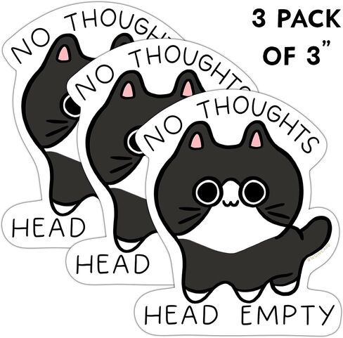 No Thoughts Head Empty Cat Sticker | Car Truck Bumper Sticker | Laptop bottle Stickers | Funny meme sticker | Cute Journal Meme Stickers (3pk) No thought Head Empty) in Saudi Arabia