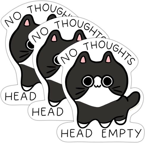 No Thoughts Head Empty Cat Sticker | Car Truck Bumper Sticker | Laptop bottle Stickers | Funny meme sticker | Cute Journal Meme Stickers (3pk) No thought Head Empty) in Saudi Arabia