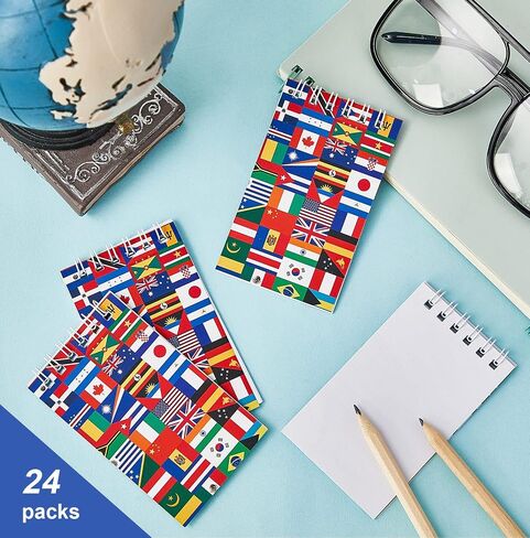 Ctosree 24 Piece World National Flag Party Theme Notepads Mini Notebook Pocket Mini Notepad Mini Spiral Notebook Mini Note Pads Birthday Teacher Classroom Rewards Supplies for Goodie Bags Party Favor in Saudi Arabia