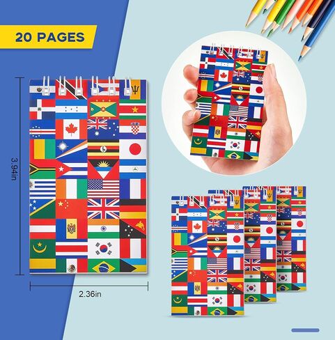 Ctosree 24 Piece World National Flag Party Theme Notepads Mini Notebook Pocket Mini Notepad Mini Spiral Notebook Mini Note Pads Birthday Teacher Classroom Rewards Supplies for Goodie Bags Party Favor in Saudi Arabia