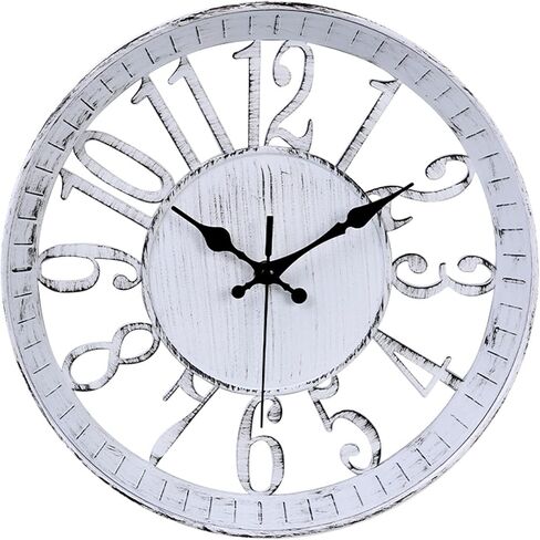 Vintage Wall Clock 12 Inch, Round Wall Clocks Battery Operated, Quartz Silent Non Ticking Digital Clock Modern Hollow Simple Decorative Clock for Home Office School Kitchen Bedroom (White) in Saudi Arabia
