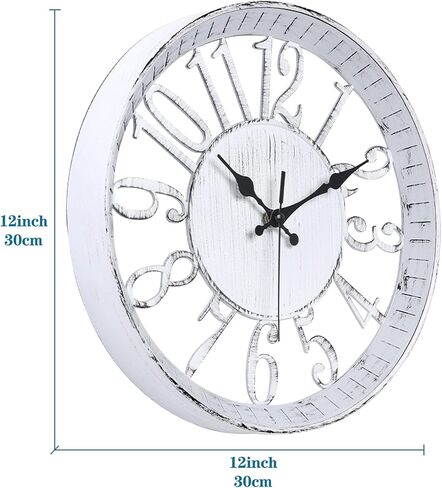 Vintage Wall Clock 12 Inch, Round Wall Clocks Battery Operated, Quartz Silent Non Ticking Digital Clock Modern Hollow Simple Decorative Clock for Home Office School Kitchen Bedroom (White) in Saudi Arabia