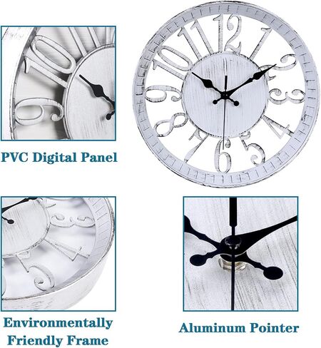 Vintage Wall Clock 12 Inch, Round Wall Clocks Battery Operated, Quartz Silent Non Ticking Digital Clock Modern Hollow Simple Decorative Clock for Home Office School Kitchen Bedroom (White) in Saudi Arabia