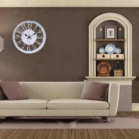 Vintage Wall Clock 12 Inch, Round Wall Clocks Battery Operated, Quartz Silent Non Ticking Digital Clock Modern Hollow Simple Decorative Clock for Home Office School Kitchen Bedroom (White) in Saudi Arabia