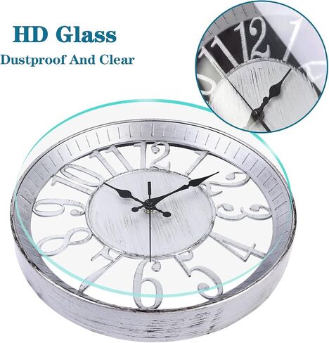Vintage Wall Clock 12 Inch, Round Wall Clocks Battery Operated, Quartz Silent Non Ticking Digital Clock Modern Hollow Simple Decorative Clock for Home Office School Kitchen Bedroom (White) in Saudi Arabia