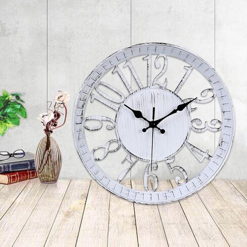 Vintage Wall Clock 12 Inch, Round Wall Clocks Battery Operated, Quartz Silent Non Ticking Digital Clock Modern Hollow Simple Decorative Clock for Home Office School Kitchen Bedroom (White) in Saudi Arabia