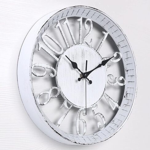 Vintage Wall Clock 12 Inch, Round Wall Clocks Battery Operated, Quartz Silent Non Ticking Digital Clock Modern Hollow Simple Decorative Clock for Home Office School Kitchen Bedroom (White) in Saudi Arabia