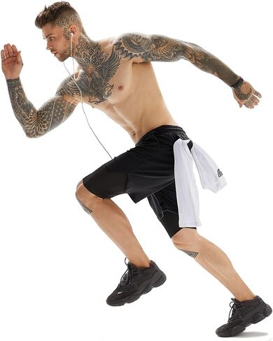 Mens Workout Running Shorts 2 in 1 Quick Dry Gym Yoga Athlethic 7 inch Sports Shorts with Phone Pockets in Saudi Arabia