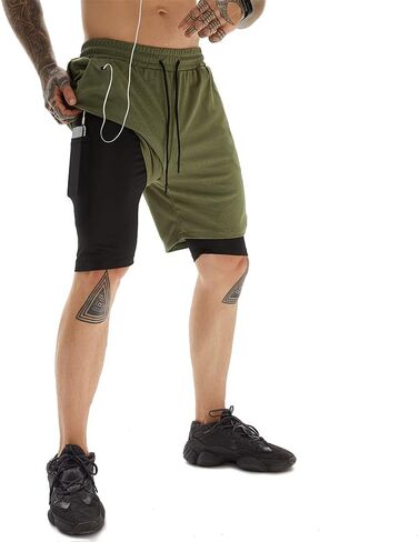 Mens Workout Running Shorts 2 in 1 Quick Dry Gym Yoga Athlethic 7 inch Sports Shorts with Phone Pockets in Saudi Arabia
