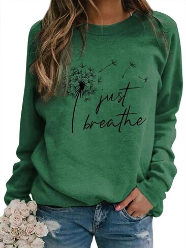 OUNAR إمرأة فقط تنفس الهندباء البلوز عادية Crewneck فضفاض البلوز القمم كم طويل تي شيرتات ورق الرسم البياني in Kuwait