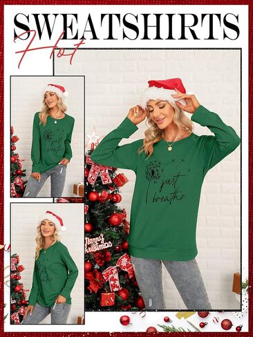 OUNAR إمرأة فقط تنفس الهندباء البلوز عادية Crewneck فضفاض البلوز القمم كم طويل تي شيرتات ورق الرسم البياني in Kuwait