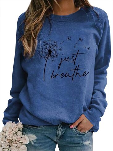 OUNAR إمرأة فقط تنفس الهندباء البلوز عادية Crewneck فضفاض البلوز القمم كم طويل تي شيرتات ورق الرسم البياني in Kuwait
