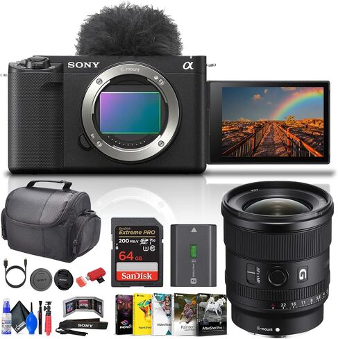 Sony Alpha ZV-E1 Full-Frame Vlog Mirrorless Lens Camera (Black) (ILCZVE1/B) FE 20mm G Lens + 64GB Card + Corel Photo Software + Card Reader + Case + Flex Tripod + Cleaning Kit (Renewed) in Saudi Arabia