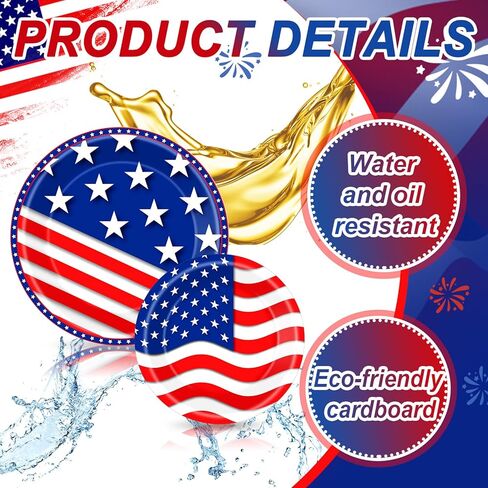 Hortsun 144 قطعة لوحة حفلات الرابع من يوليو، يوم الاستقلال، لوازم الحفلات 4 يوليو، لوحات الحفلات الوطنية الأمريكية، أطباق زرقاء وبيضاء مقاس 9 بوصات و7 بوصات لأدوات المائدة التي تستخدم لمرة واحدة in Kuwait