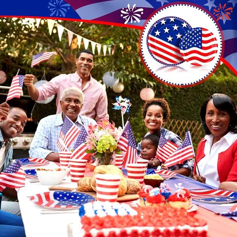 Hortsun 144 قطعة لوحة حفلات الرابع من يوليو، يوم الاستقلال، لوازم الحفلات 4 يوليو، لوحات الحفلات الوطنية الأمريكية، أطباق زرقاء وبيضاء مقاس 9 بوصات و7 بوصات لأدوات المائدة التي تستخدم لمرة واحدة in Kuwait