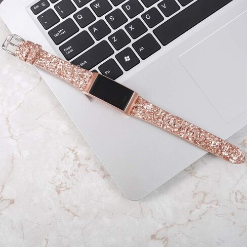 أحزمة Bling متوافقة مع Fitbit Charge 4/Charge 3/Charge 3 SE، حزام نسائي من الجلد اللامع اللامع متوافق مع أساور المعصم لتتبع اللياقة البدنية Fitbit Charge 3/Charge 4 in Kuwait