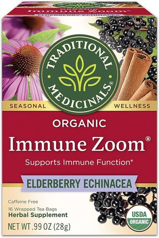 Traditional Medicinals, Organic Immune Zoom Echinacea Elderberry Tea Immune Elderberry, 16 Count (Pack of 2) in Saudi Arabia