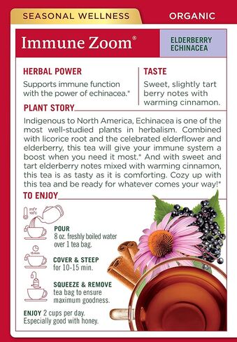 Traditional Medicinals, Organic Immune Zoom Echinacea Elderberry Tea Immune Elderberry, 16 Count (Pack of 2) in Saudi Arabia