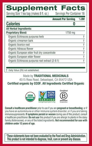 Traditional Medicinals, Organic Immune Zoom Echinacea Elderberry Tea Immune Elderberry, 16 Count (Pack of 2) in Saudi Arabia