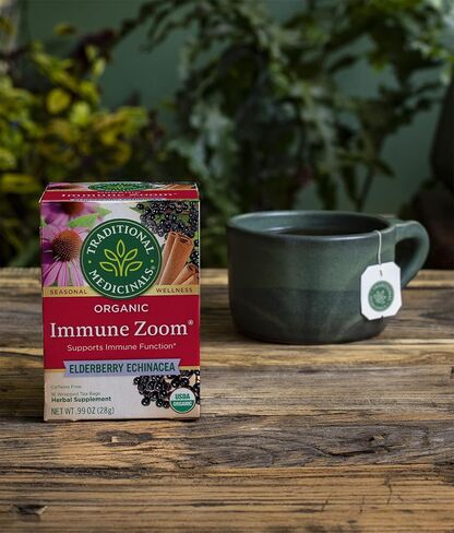 Traditional Medicinals, Organic Immune Zoom Echinacea Elderberry Tea Immune Elderberry, 16 Count (Pack of 2) in Saudi Arabia