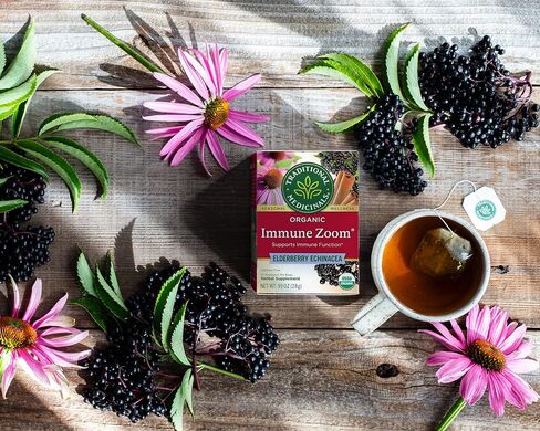 Traditional Medicinals, Organic Immune Zoom Echinacea Elderberry Tea Immune Elderberry, 16 Count (Pack of 2) in Saudi Arabia