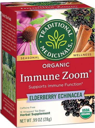 Traditional Medicinals, Organic Immune Zoom Echinacea Elderberry Tea Immune Elderberry, 16 Count (Pack of 2) in Saudi Arabia