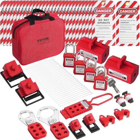 VEVOR Electrical Lockout Tagout Kit, 26 PCS Safety Loto Kit Includes Padlocks, Hasps, Tags, Nylon Ties, and Carrying Bag, Lockout Tagout Safety Tools for Industrial, Electric Power, Machinery in Saudi Arabia