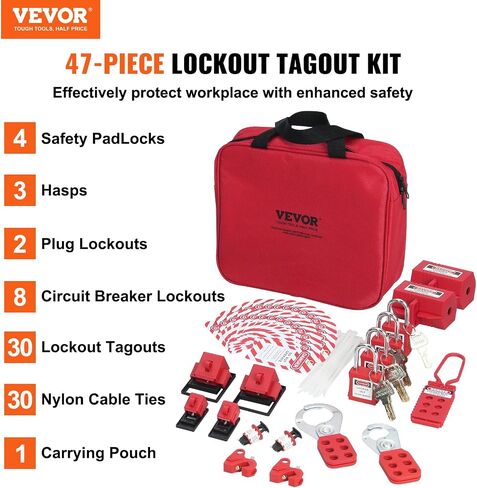 VEVOR Electrical Lockout Tagout Kit, 26 PCS Safety Loto Kit Includes Padlocks, Hasps, Tags, Nylon Ties, and Carrying Bag, Lockout Tagout Safety Tools for Industrial, Electric Power, Machinery in Saudi Arabia