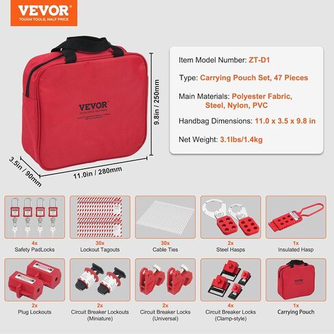 VEVOR Electrical Lockout Tagout Kit, 26 PCS Safety Loto Kit Includes Padlocks, Hasps, Tags, Nylon Ties, and Carrying Bag, Lockout Tagout Safety Tools for Industrial, Electric Power, Machinery in Saudi Arabia
