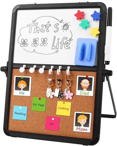Small White Board & Cork Board Combination with Stand and Hook 12.2" X 9.06" Portable Black Aluminum Framed Magnetic Dry Erase Board Bulletin Cork Board Combo for Planning Memo Desk Home School Office in Saudi Arabia