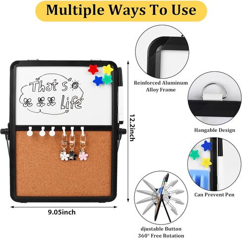 Small White Board & Cork Board Combination with Stand and Hook 12.2" X 9.06" Portable Black Aluminum Framed Magnetic Dry Erase Board Bulletin Cork Board Combo for Planning Memo Desk Home School Office in Saudi Arabia