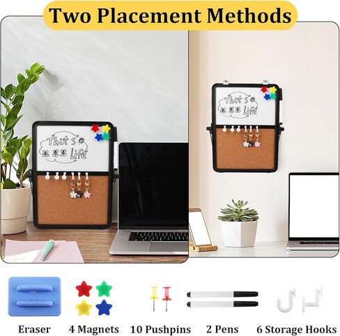 Small White Board & Cork Board Combination with Stand and Hook 12.2" X 9.06" Portable Black Aluminum Framed Magnetic Dry Erase Board Bulletin Cork Board Combo for Planning Memo Desk Home School Office in Saudi Arabia