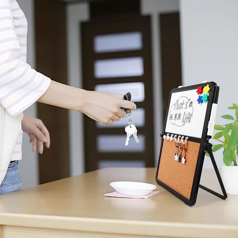 Small White Board & Cork Board Combination with Stand and Hook 12.2" X 9.06" Portable Black Aluminum Framed Magnetic Dry Erase Board Bulletin Cork Board Combo for Planning Memo Desk Home School Office in Saudi Arabia