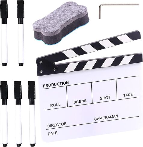 طقم لوح طلاء لمخرجي الأفلام من الأكريليك الأسود مقاس 10 × 12 بوصة من Swpeet، قطعة واحدة من ممحاة السبورة المغناطيسية، قطعة واحدة من مفتاح ربط سداسي M3 و5 قطع أقلام مسح جاف للمخرج لوحة طلاء كلابر in Saudi Arabia