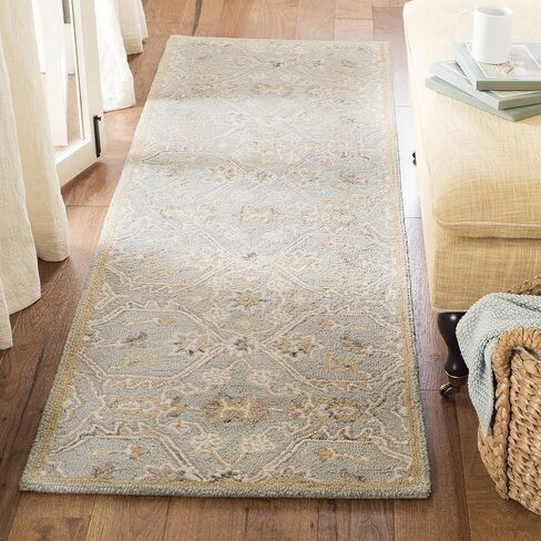 مجموعة SAFAVIEH Blossom مقاس 2'3" x 8' سليت / بيج BLM701M سجادة عداء مصنوعة يدويًا من الصوف الفاخر in Saudi Arabia