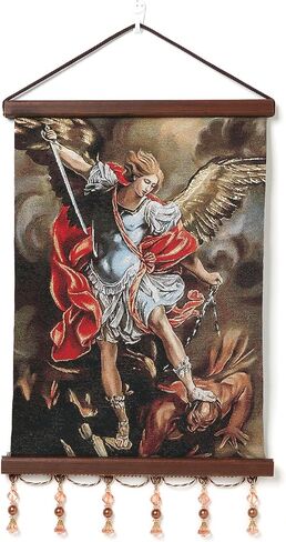 HZMAN St Michael Painting Retro Handmade Weave Wall Art Decor Holy Archangel Catholic Aesthetic Picture for Living Room Bedroom Wood Framed 17x12 inch in Saudi Arabia