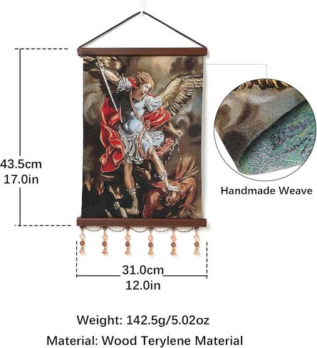 HZMAN St Michael Painting Retro Handmade Weave Wall Art Decor Holy Archangel Catholic Aesthetic Picture for Living Room Bedroom Wood Framed 17x12 inch in Saudi Arabia