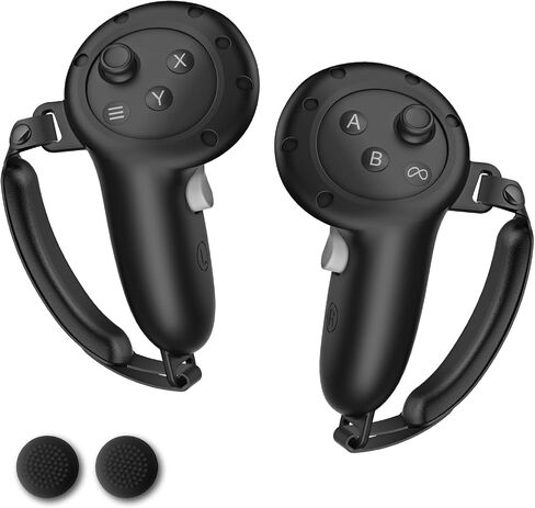 KUYS Controller Grips Cover Compatible with Oculus Quest 3 Accessories, Silicone Grip Cover Protector with Adjustable Knuckle Straps For Meta Controller Grips Cover (Black) in Saudi Arabia