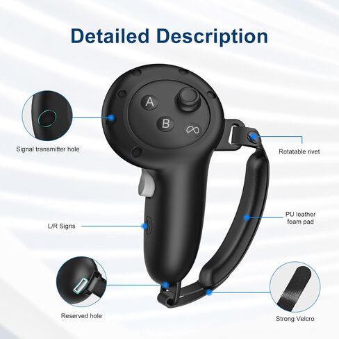KUYS Controller Grips Cover Compatible with Oculus Quest 3 Accessories, Silicone Grip Cover Protector with Adjustable Knuckle Straps For Meta Controller Grips Cover (Black) in Saudi Arabia