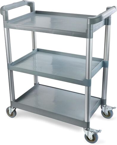 New Star Foodservice 54545 250-Pound Plastic 3-Tier Utility Bus Cart with Locking Casters, 32" x 16" x 38", Gray in Saudi Arabia